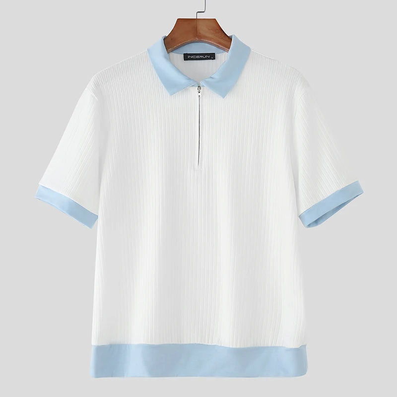 AIDASE  -  Men Shirt Patchwork Lapel Zipper Short Sleeve Summer Male Tops Streetwear Shirts 2025 Fashion Casual Men Clothing S-5XL aidase-shop