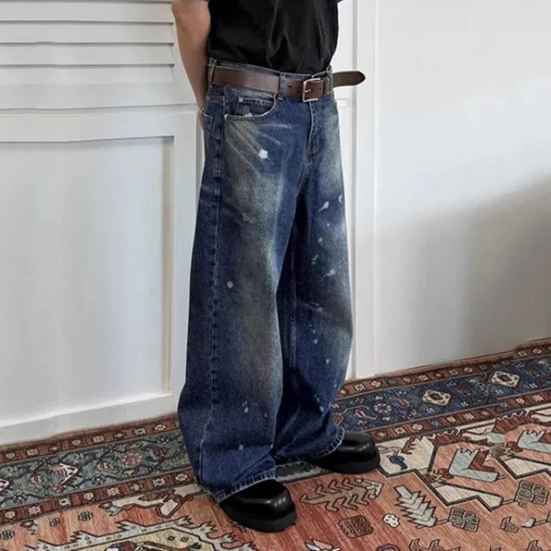 AIDASE  -  Vintage Men's Jeans Loose Ink Splash Wide-Leg Design Stylish Straight-Leg Denim Pants 2025 Autumn New Clothing 21E7640 aidase-shop