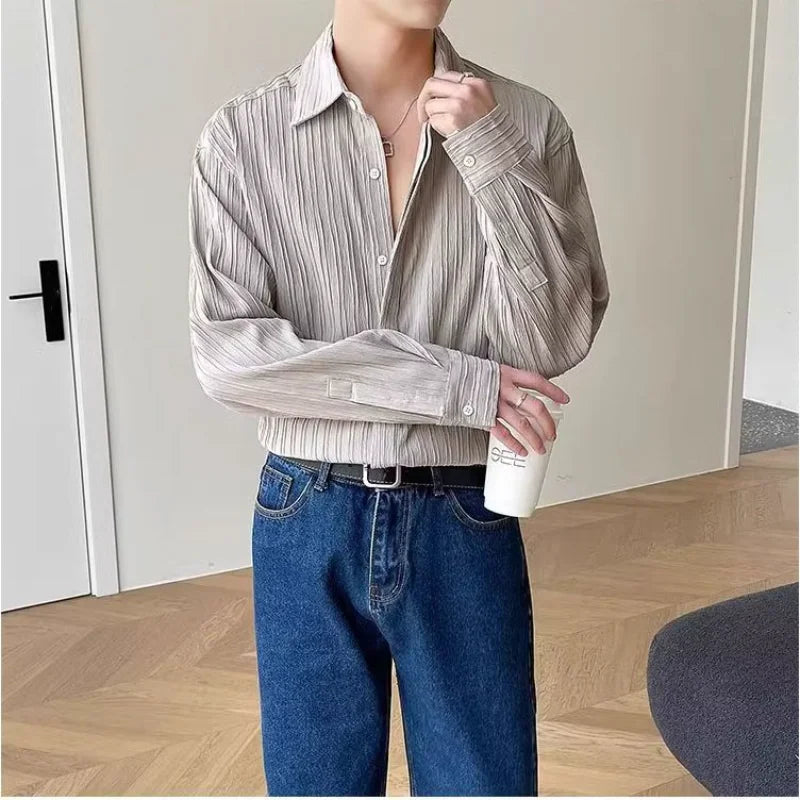 AIDASE  -  Men's Clothing Shirts Long Sleeve New Fashion Turn-down Collar Simple Comfortable Versatile Selling Versatile aidase-shop