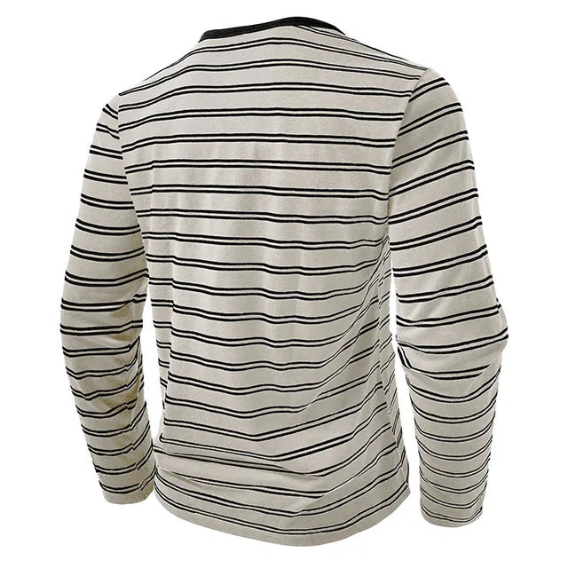 AIDASE  -  New Men's Henley Collar Long Sleeve T-Shirts Striped Casual Button T Shirt for Men Spring Autumn Male Fashion Cotton Tees Tops aidase-shop