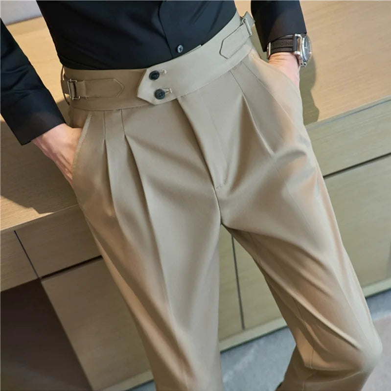 Aidase British Style Autumn New Solid High Waist Trousers Men Formal Pants High Quality Slim Fit Business Casual Suit Pants Hommes aidase-shop