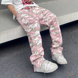Aidase Fashion Streetwear Pink Camouflage Cargo Pants Hip Hop Multi-pocket Zip Up Trousers Flared Men Y2k Slim Fit Casual Pants Baggy aidase-shop