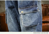 Aidase American Style Multi Pocket Denim Pants Men Spring Autumn Loose Straight Trouser Trendy Vintage Cargo Jeans Fashion Streetwear