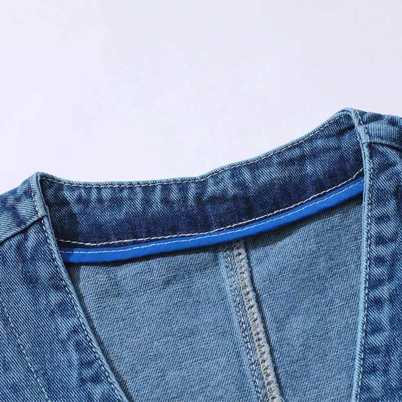 Aidase Denim Vest Men's Jacket Spring Autumn Jeans Jacket V-neck Design Korean Vest Loose Casual Fashion All-match Style Male Clothing aidase-shop