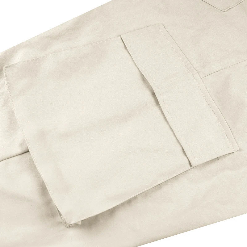 AIDASE  -  Summer Casual Loose Trousers Men Fashion Pure Color Drawstring Patchwork Pants Stylish Mens Multi Pockets Cargo Pants Streetwear aidase-shop