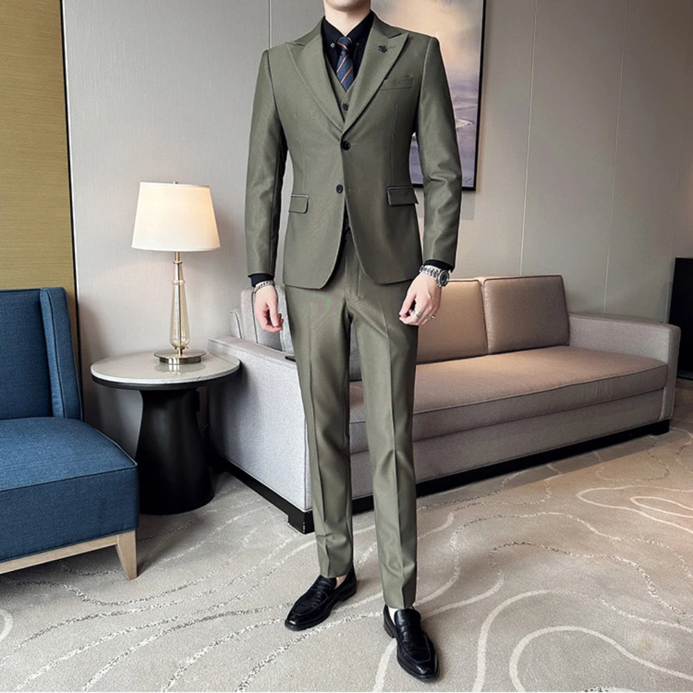 Aidase Spring Luxury Men High-end Suit Formal Groom Wedding Tuxedo Mens Work Party Slim Fit Suit 3 Piece ( Jacket + Vest + Pants ) 2024 aidase-shop