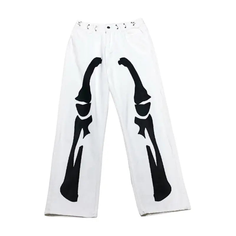 Aidase Trousers With Print White Jeans For Men Skeleton Straight Male Cowboy Pants Designer Comfortable 2024 Korean Autumn Harajuku aidase-shop