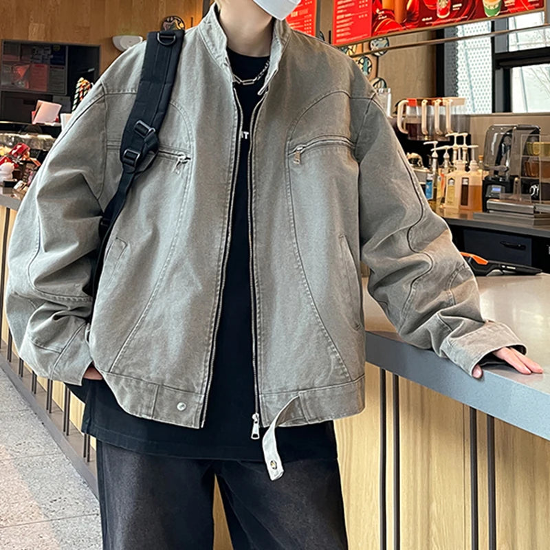 AIDASE  -  New Men Jacket Fashion New Stand Neck Long Sleeve Simple Solid Color Male Coats Personality Versatile Clothes 21E7030 aidase-shop