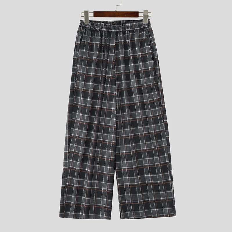 AIDASE  -  Men Plaid Pants Elastic Waist Joggers Loose Casual Trousers Men Streetwear 2025 Korean Style Fashion Male Wide Leg Pants aidase-shop