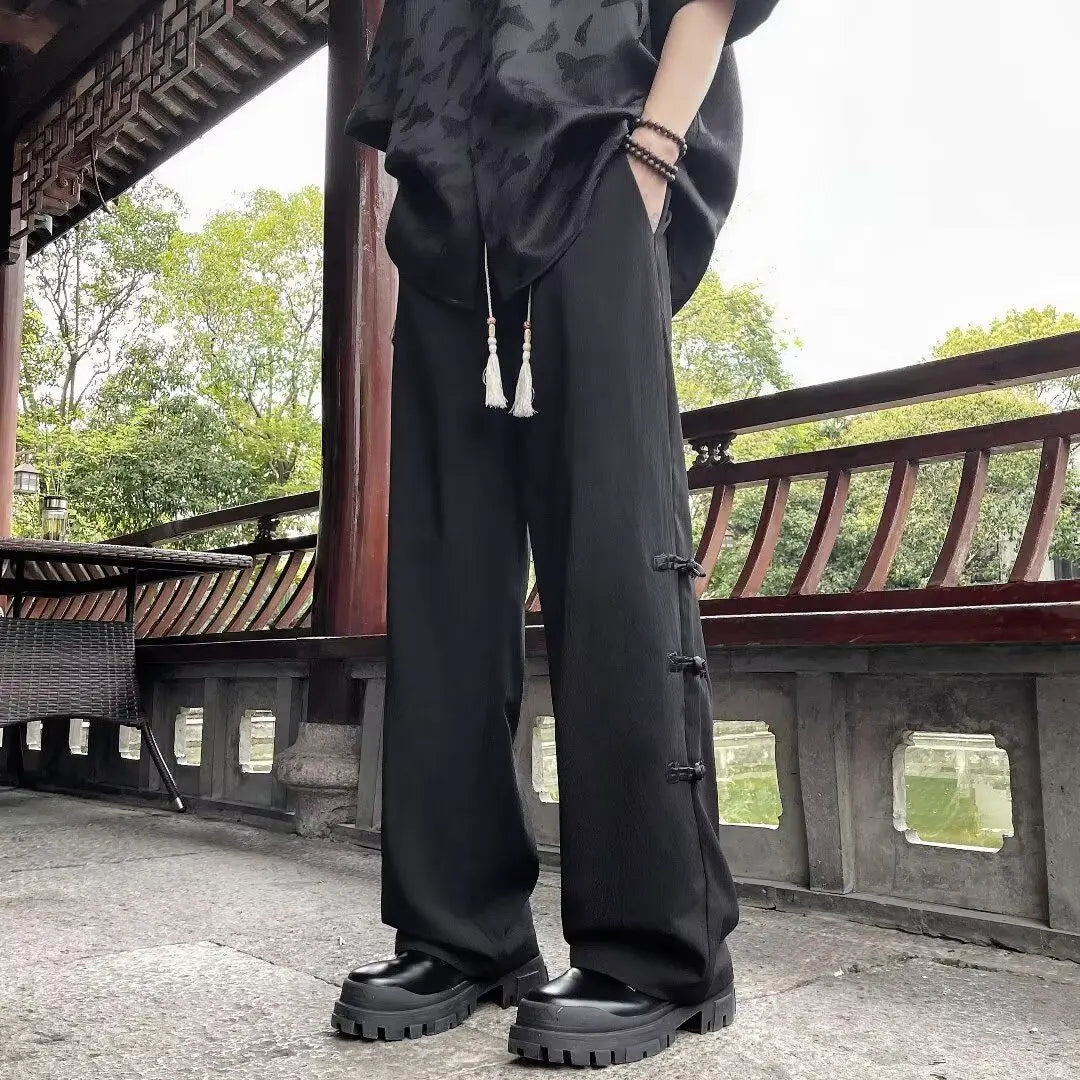 AIDASE  -  Retro-style Fashionable Chinese Casual Men's Summer Loose Straight-leg High-end Drape Wide-leg Pants aidase-shop