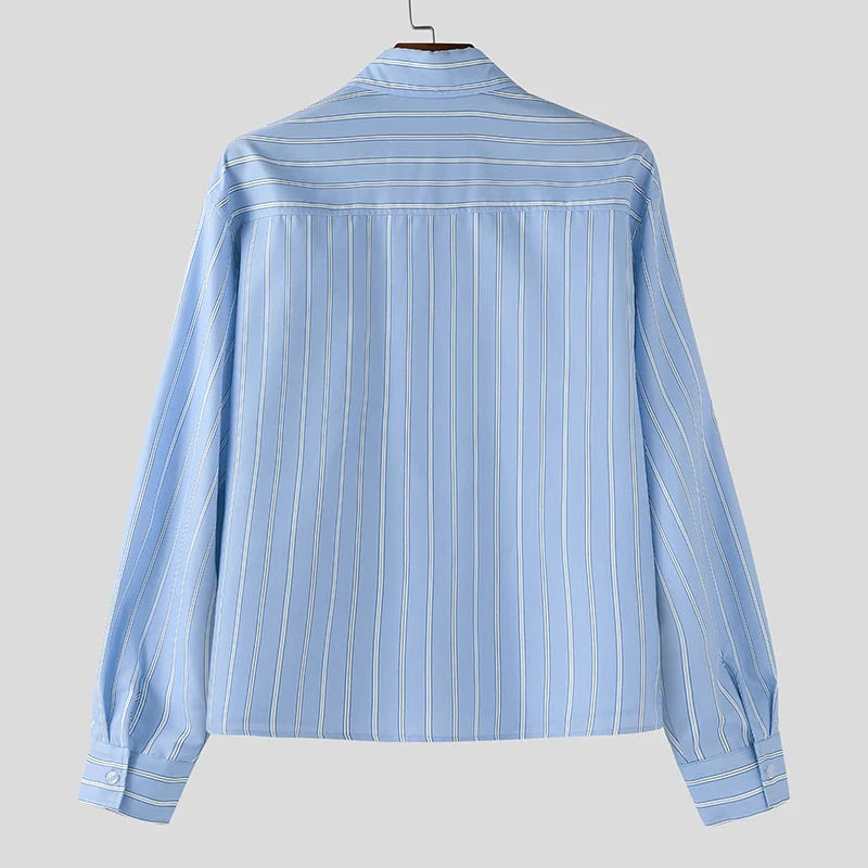 AIDASE  -  Men Striped Shirt Lapel Long Sleeve Button Autumn Casual Men Clothing Loose 2025 Streetwear Korean Style Fashion Shirts aidase-shop