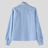 AIDASE  -  Men Striped Shirt Lapel Long Sleeve Button Autumn Casual Men Clothing Loose 2025 Streetwear Korean Style Fashion Shirts aidase-shop