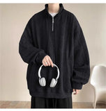 AIDASE  -  American Retro Zip-Up Collar Jacquard Sweatshirt Men's Winter Plush Oversized Couple Coat aidase-shop