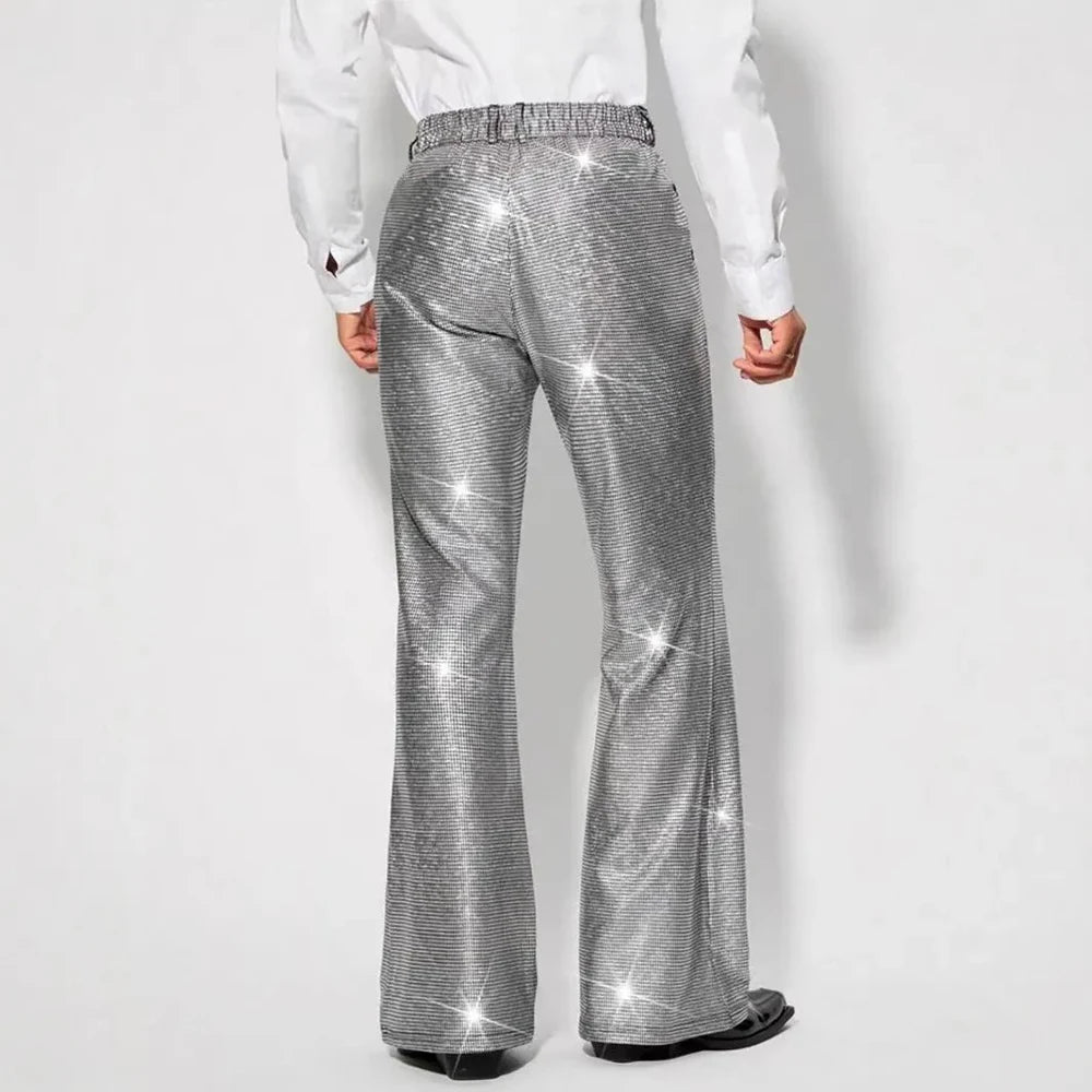 AIDASE  -  Summer New Men's Sequin Plaid Solid Color Trousers Retro Fashion Trend Party Performance Loose Casual Niche Men's Bottoms aidase-shop