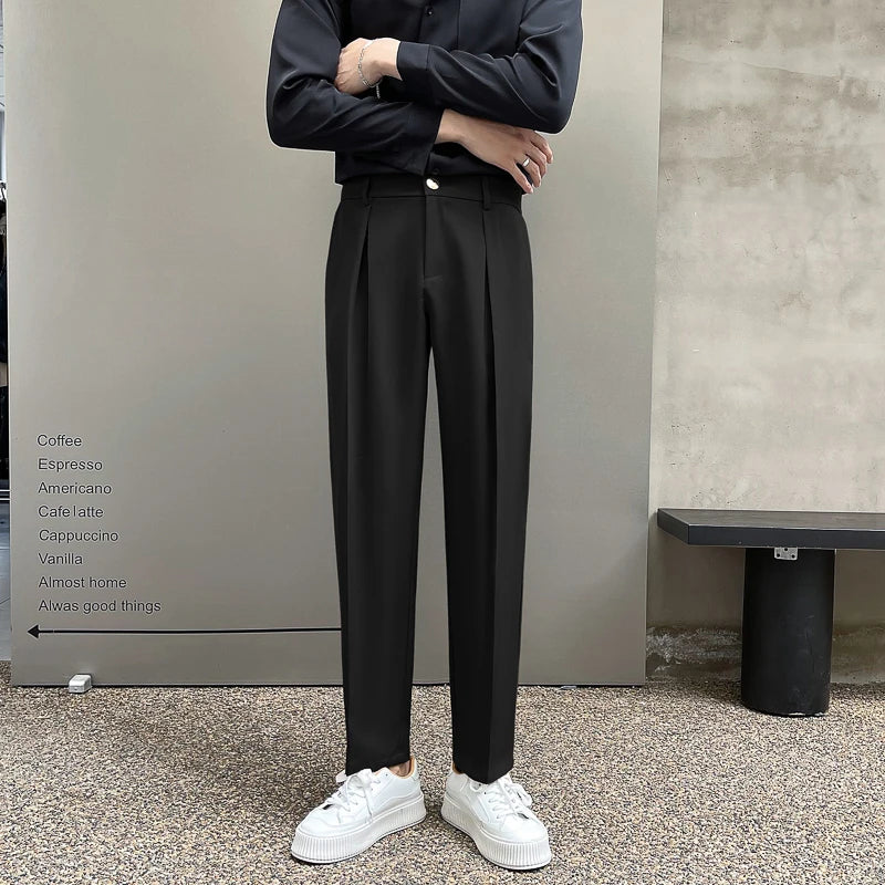 Aidase Black Suit Pants Men Slim Fashion Social Mens Dress Pants Korean Loose Casual Straight Pants Mens Office Formal Trousers M-3XL aidase-shop