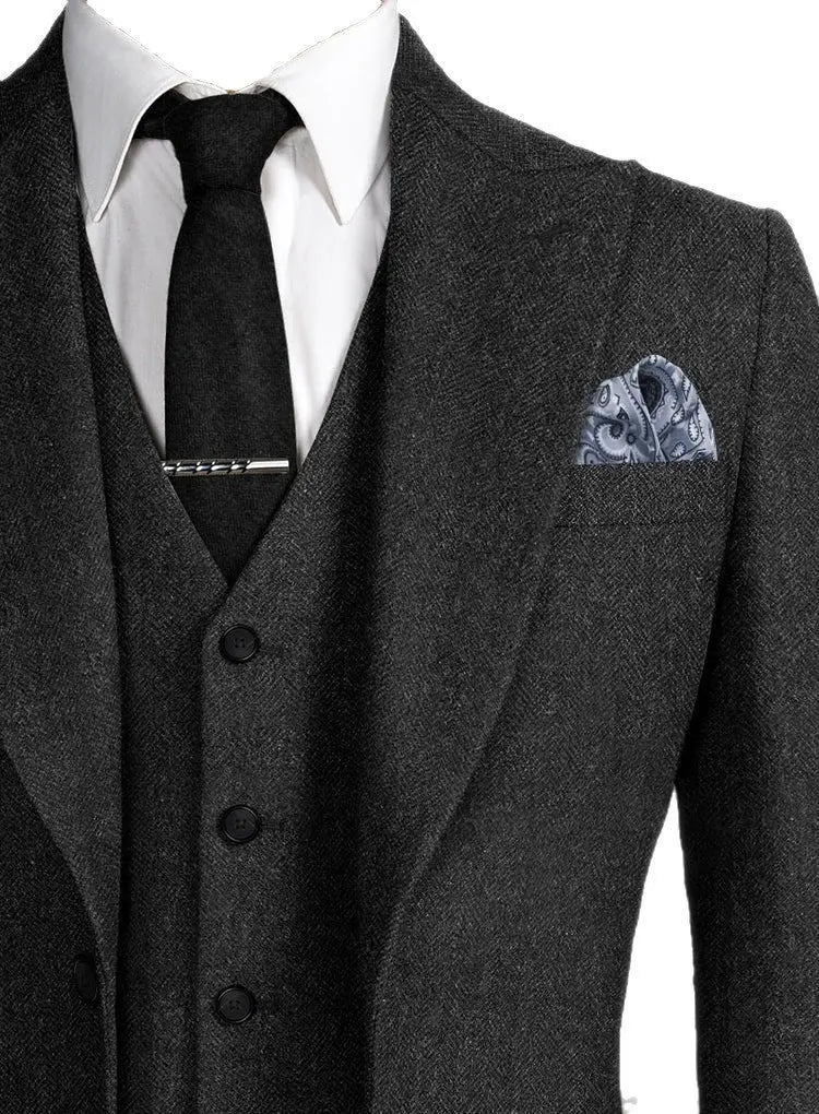 Aidase Mens Herringbone Suits 3 Pieces Wool Formal Groom Wear Work Business Customize Tuxedos Blazer Pants Vest For Wedding aidase-shop