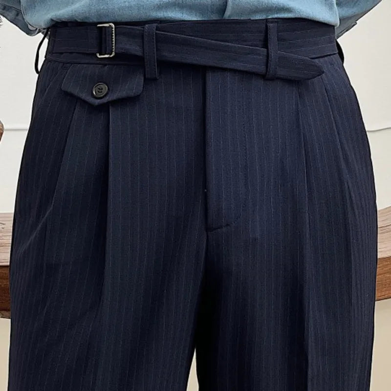 Men's Fashion Fall Stripe Straight Men Clothes Office Trousers Luxury High Waist Casual Pants Korean Versatile Slim Long Pants aidase-shop