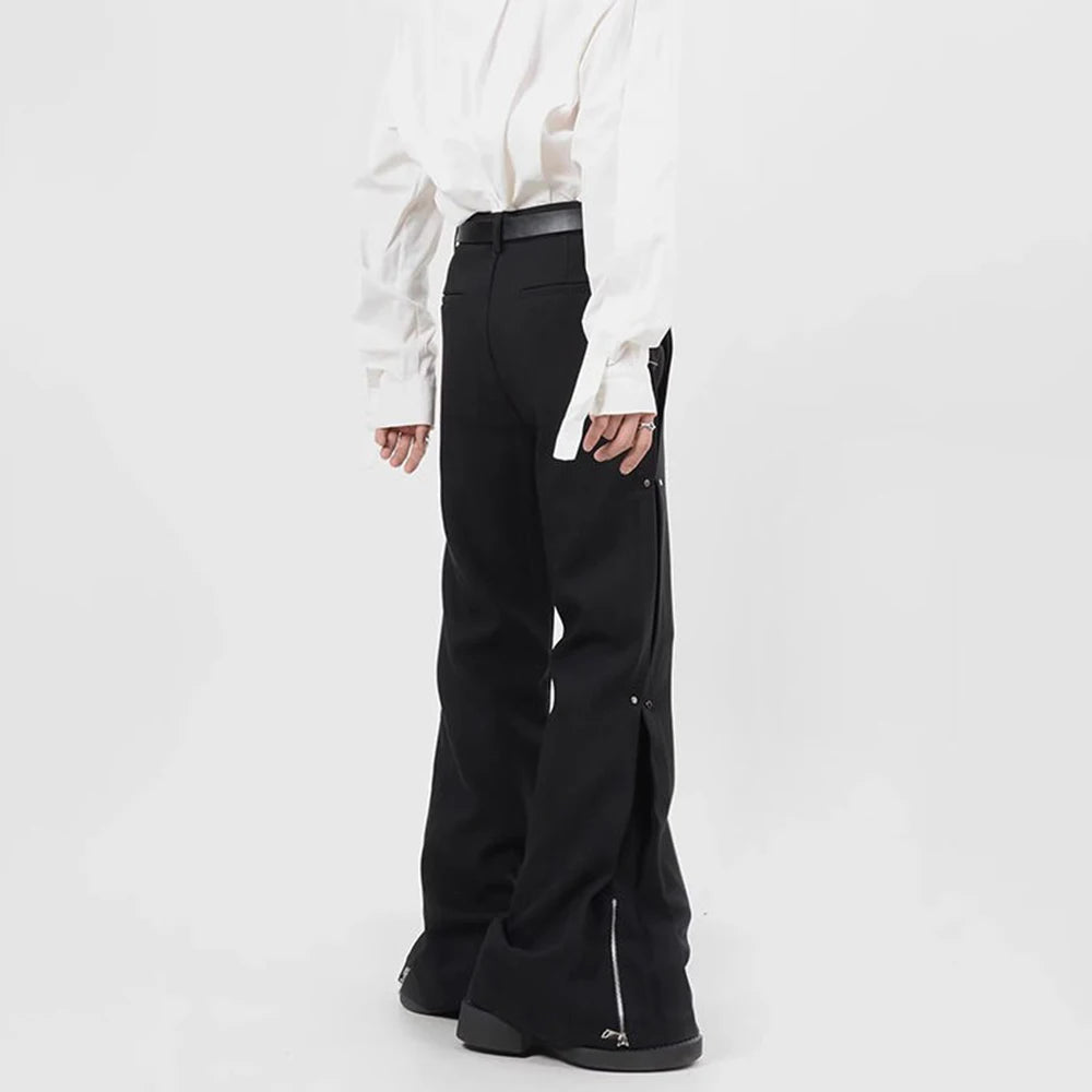 AIDASE  -  Summer New Men's Solid Color Side Zipper Straight Trousers American Fashion Trend Street Hip-Hop Casual Loose Niche Mens Bottoms aidase-shop
