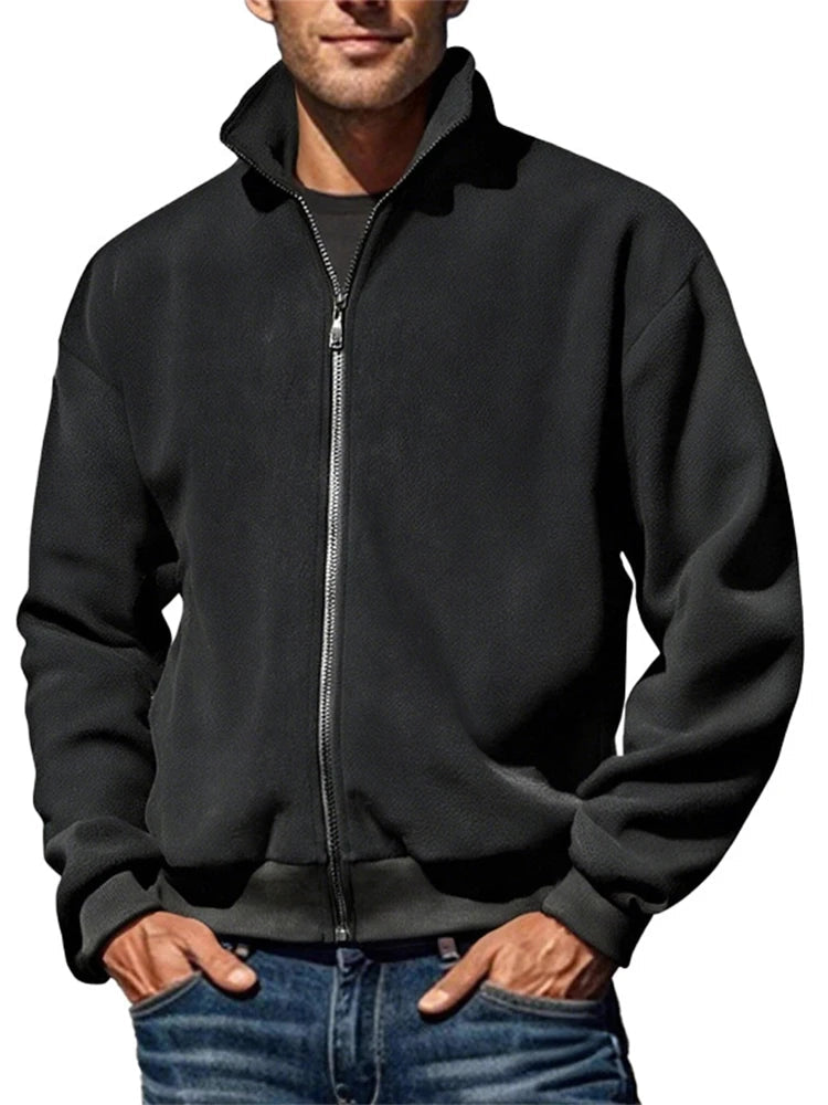 AIDASE  -  Streetwear Fashion Stand Collar Fleece Cardigan Men Retro Fleece Coats 2025 Spring Fall Zipper Outdoor Casual Men's Jacket Coat aidase-shop