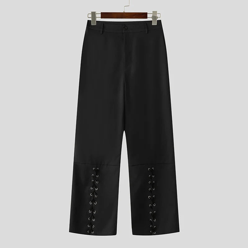 AIDASE  -  Men Pants Solid Color Button Lace Up Loose Casual Trousers Men Streetwear Joggers 2025 Fashion Leisure Male Long Pants aidase-shop