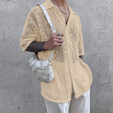 AIDASE  -  Men Shirt Mesh See Through Lapel Short Sleeve Sexy Male Shirts Summer Loose Tops Streetwear 2025 Fashion Men Clothing aidase-shop