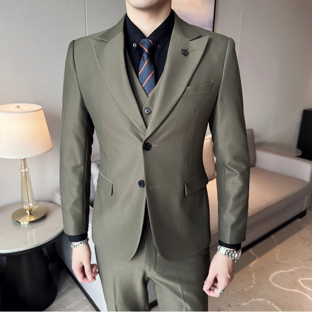Aidase Spring Luxury Men High-end Suit Formal Groom Wedding Tuxedo Mens Work Party Slim Fit Suit 3 Piece ( Jacket + Vest + Pants ) 2024 aidase-shop