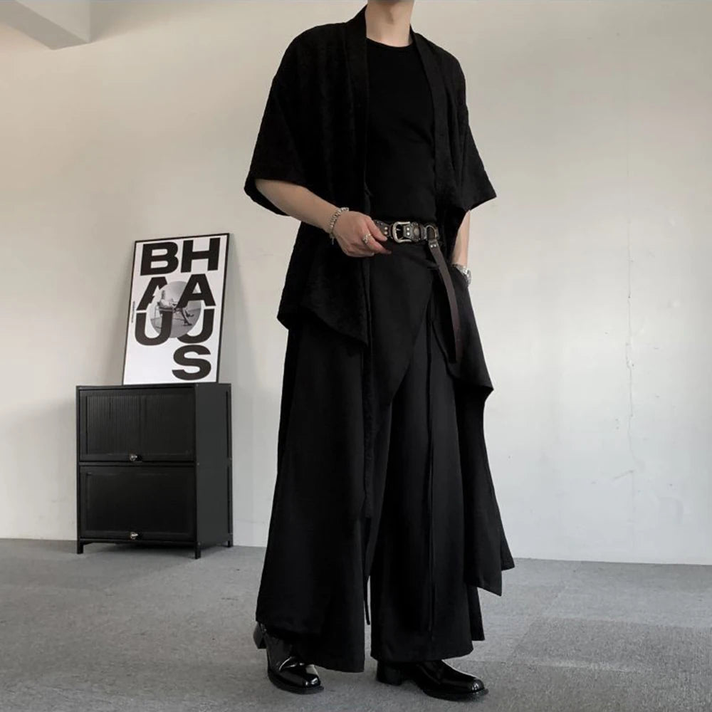AIDASE  -  Men's Solid Color Irregular Skirt Pants Unisex American Retro Fashion Trend Street Loose Breathable Niche Summer Men's Bottoms aidase-shop