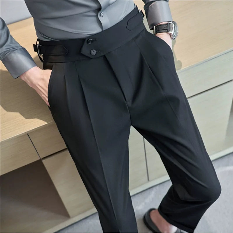 Aidase British Style Autumn New Solid High Waist Trousers Men Formal Pants High Quality Slim Fit Business Casual Suit Pants Hommes aidase-shop