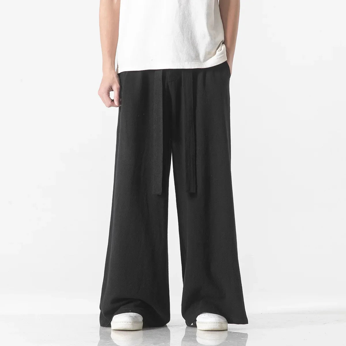 AIDASE  -  Spring Cotton Linen Pants Men Elastic Waist Casual wide leg Pant Loose Sweatpants Traditional Chinese Trousers pantalons homme aidase-shop