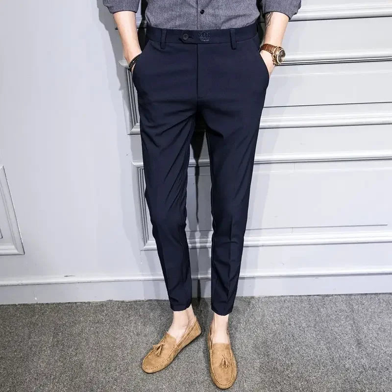 Aidase Slim Fit Social Man Suits Pants Tailoring Business Tressed Elastic Stretch Trousers for Men Dress Chinese Homme Summer Up