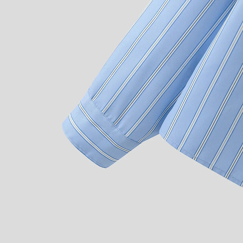 AIDASE  -  Men Striped Shirt Lapel Long Sleeve Button Autumn Casual Men Clothing Loose 2025 Streetwear Korean Style Fashion Shirts aidase-shop