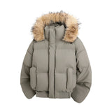 AIDASE  -  Detachable Hooded Men's Cotton Jacket American Style Short Fur Collar Long Sleeve Solid Color Casual Male Coats 21E7670 aidase-shop