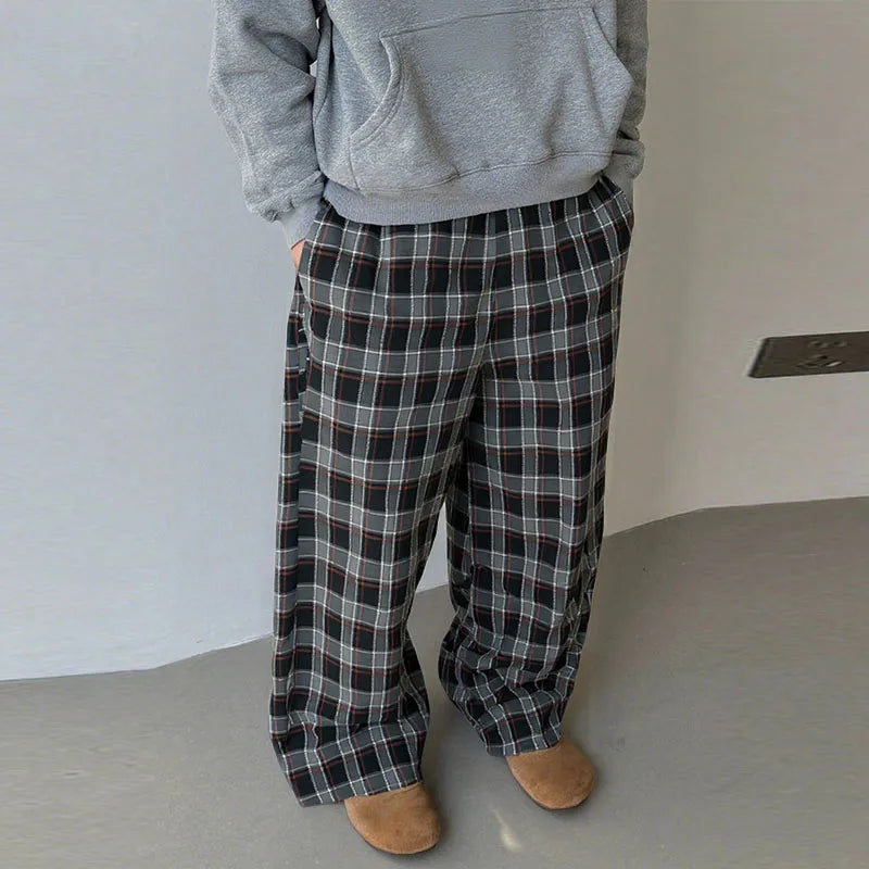 AIDASE  -  Men Plaid Pants Elastic Waist Joggers Loose Casual Trousers Men Streetwear 2025 Korean Style Fashion Male Wide Leg Pants aidase-shop