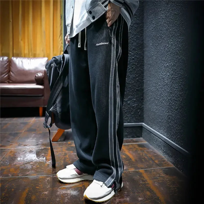 Aidase Trousers Straight Men's Sweatpants Autumn and Winter Male Sports Pants Striped Cotton Elastic Wide Baggy Tracksuit Bottoms Retro aidase-shop