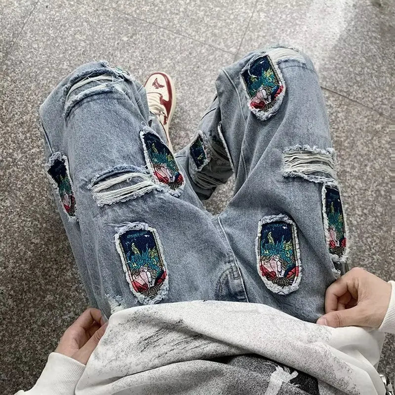 Aidase Korean Style Autumn Letter Printed Denim Pants Men Streetwear Washed Jean Pants Neutral Hip Hop Loose Straight Casual Jeans aidase-shop