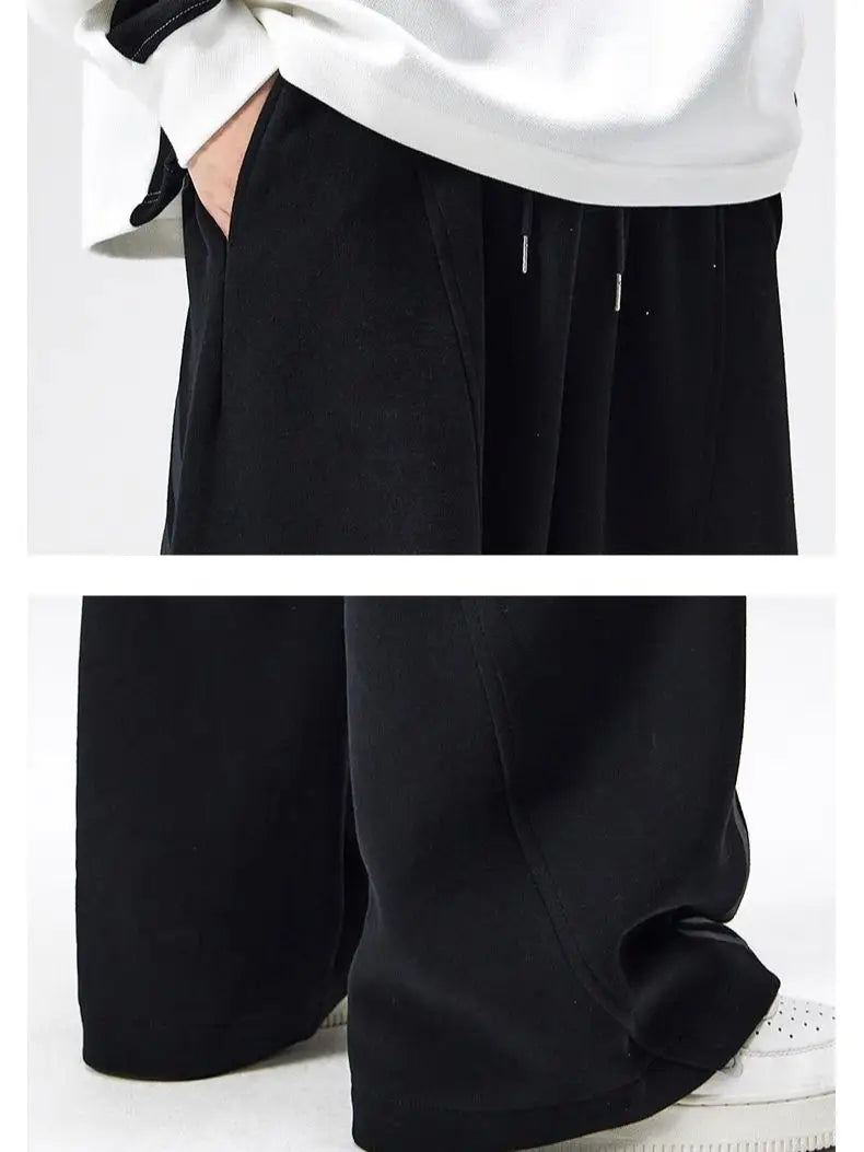Aidase Cotton Straight Leg Sweatpants Men's Loose Drape Side Stacked Athletic Casual Pants Irregularly  Soft Breathable Simple Sport aidase-shop