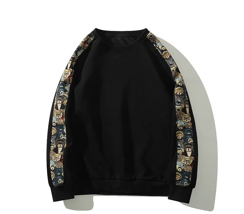=Aidase men's winter fashion Retro Sweatshirt Sleeve Embroidery Patchwork Trendy Sweatshirt Men Women Loose Active Sweatshirt Long Sleeve Casual Tops aidase-shop