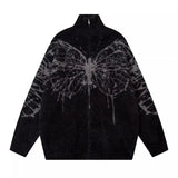 AIDASE  -  American Retro Butterfly Jacquard Zipper Cardigan Sweater Men Autumn Winter Trendy Street Lazy Loose Knitted Jacket Men Clothing aidase-shop