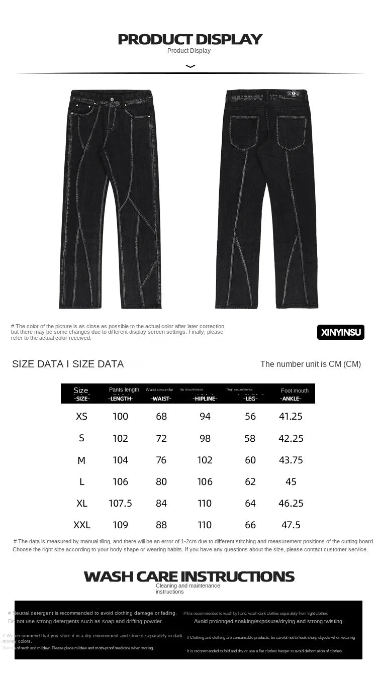 Aidase New Factor American High Street Washed Jeans Black Slight Rao Fashion Casual Design Pants aidase-shop