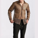 AIDASE  -  Mens Shirt Hollow Ballroom Nightclub Sexy Shirt Streetwear Fashion Youth Outdoor Niche Long-Sleeved Top Men'S Clothing 2025 New aidase-shop