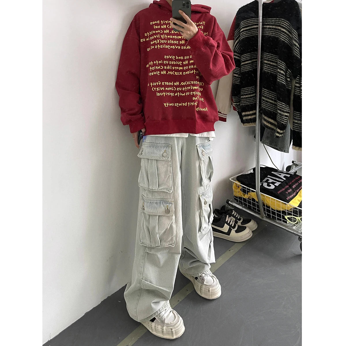 Aidase Light Blue Cargo Jeans Men's Patchwork Straight Casual Trousers Men Muti-pockets Hip Hop Streetwear Loose Fashion Pants aidase-shop