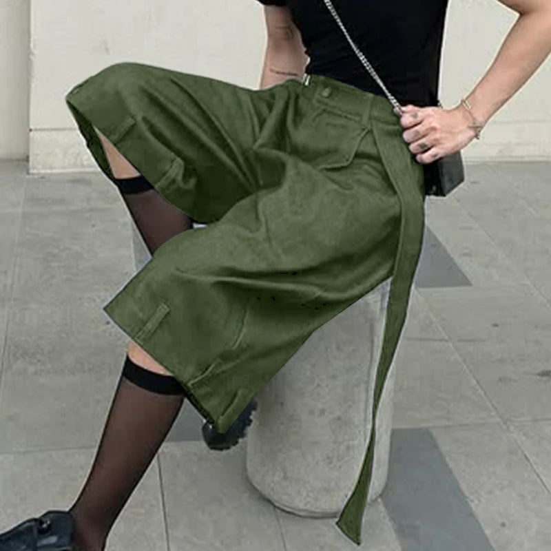 AIDASE  -  Men Wide Leg Pants Solid Color Button Joggers Loose Calf-length Trousers Men Streetwear 2025 Fashion Casual Pants S-5XL aidase-shop