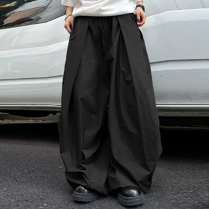 AIDASE  -  2025 Men Wide Leg Pants Joggers Elastic Waist Pleated Trousers Men Streetwear Oversize Korean Style Fashion Long Pants aidase-shop