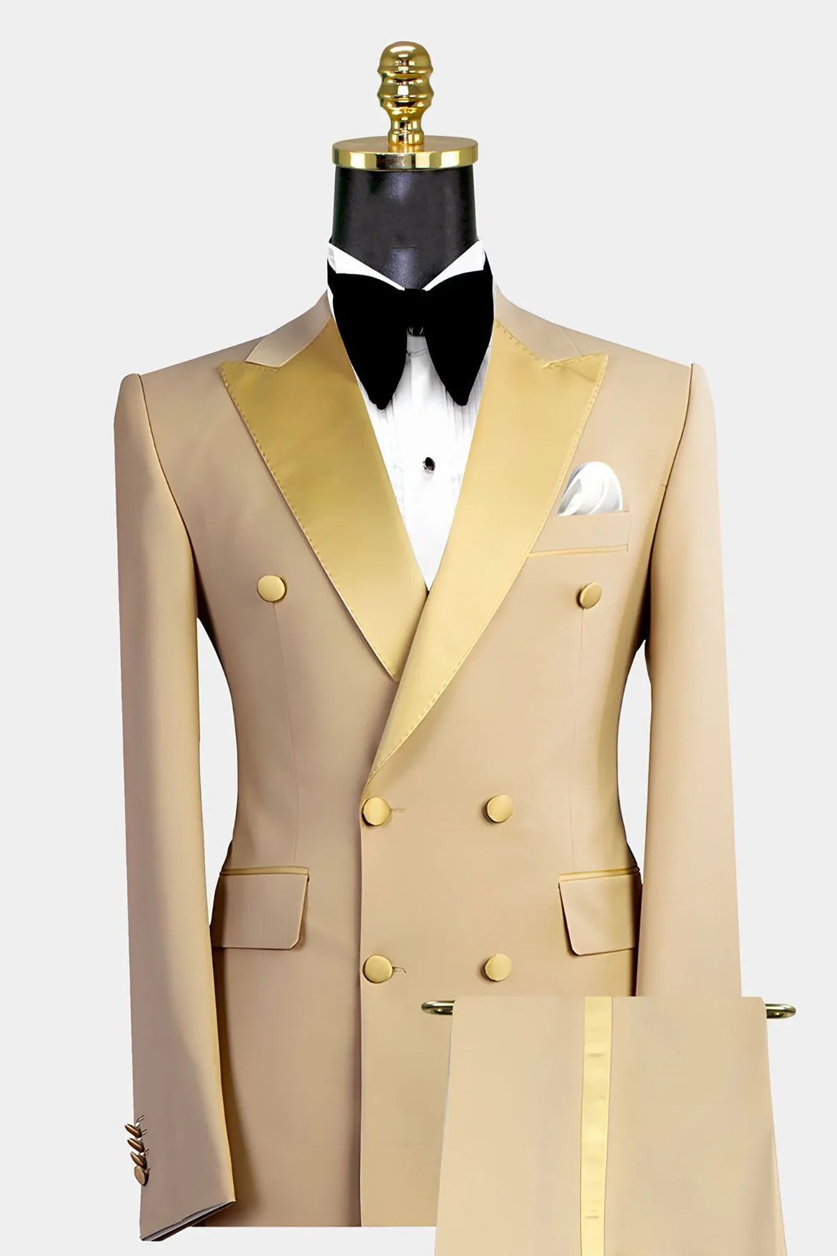 Aidase Gold Men Suits 2 Pieces Blazer Pure Pants Double Breasted Tuxedo Modern SatinWide Lapel Wedding Formal Work Prom Causal Tailored aidase-shop