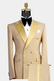 Aidase Gold Men Suits 2 Pieces Blazer Pure Pants Double Breasted Tuxedo Modern SatinWide Lapel Wedding Formal Work Prom Causal Tailored aidase-shop