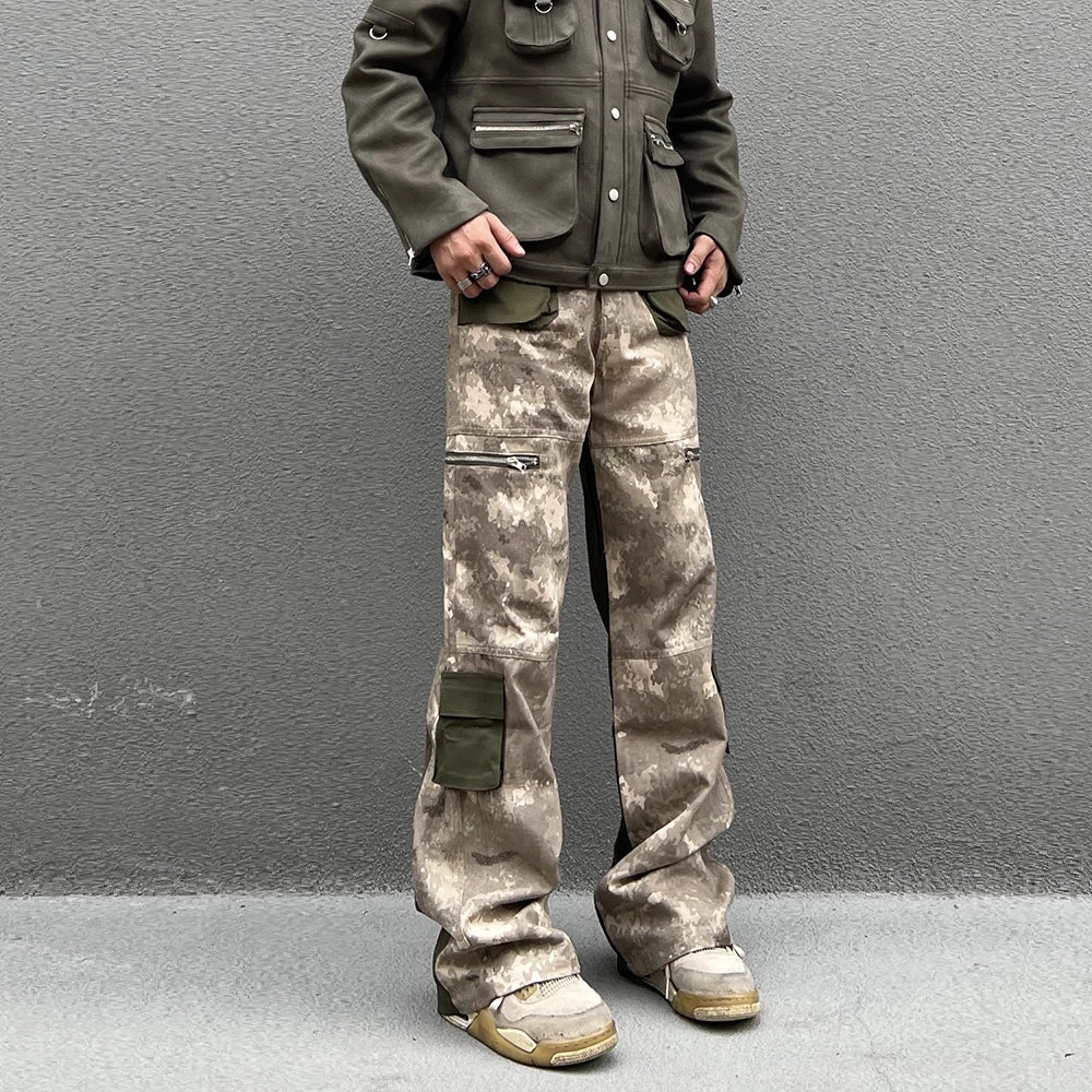 Aidase Vintage Camouflage Denim jean Street Wear Functioncan Patches Casual Jeans Pants Mens Baggy straight Leg Camou Jeans Overalls aidase-shop