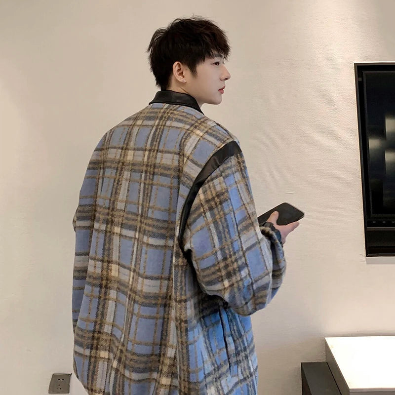 AIDASE  -  New Male Jacket Coats PU Leather Patchwork Lapel Zipper Casual Trendy Menswear Niche Design Handsome Men Tops 21E6679 aidase-shop