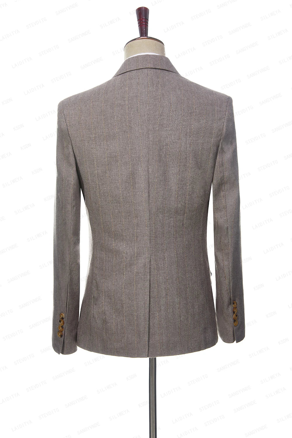 Aidase Latest Summer Men Double Breasted Khaki Linen Suits Vetical Stripe Slim Fit Tuxedos For Wedding 3 Pcs Set Jacket Vest Pants aidase-shop