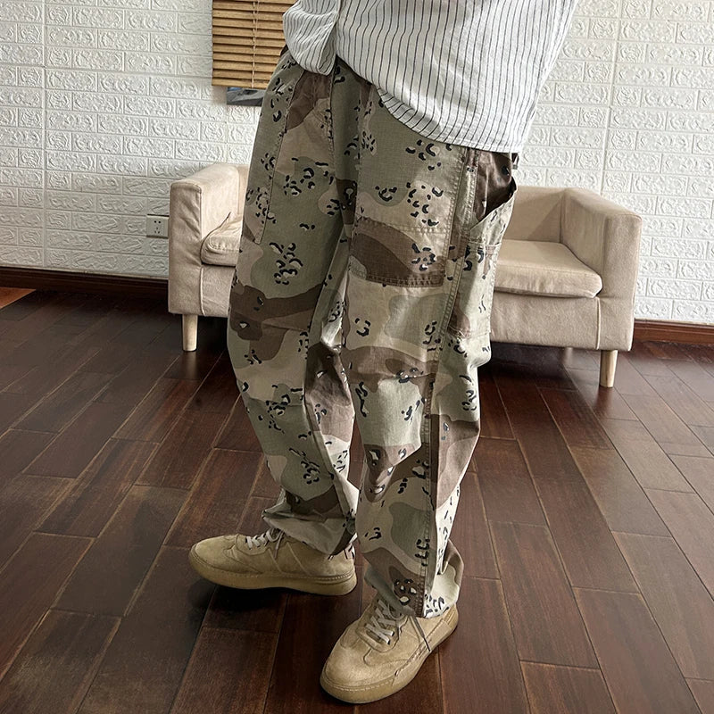 Aidase Sand Desert Camouflage Pants for Men 2024 Spring Summer Loose Straight Trousers for Youth Male Retro American Casual Wear aidase-shop