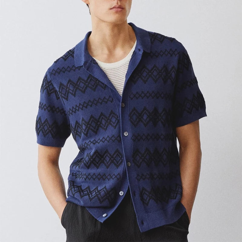 AIDASE  -  Short Sleeve Lapel Buttoned Casual Shirt 2025 Summer Fashion Crochet Knitted Cardigans Daily Leisure Breathable Knit Mens Shirts aidase-shop